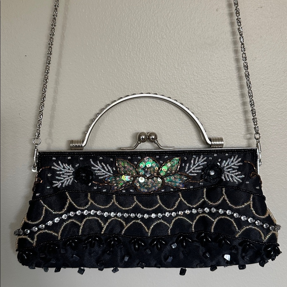 Elegant Black Evening Clutch beaded rhinestone